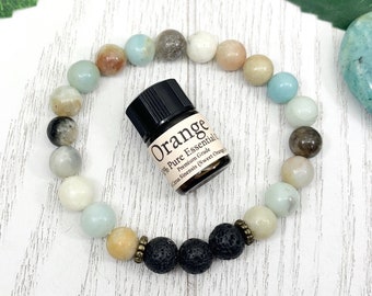 Amazonite Essential Oil Diffuser Bracelet, Handmade Blue Beaded Gemstone Aromatherapy Jewelry
