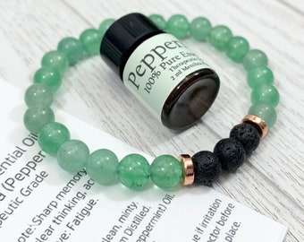 Aventurine Essential Oil Diffuser Bracelet, Handmade Green Beaded Gemstone Aromatherapy Jewelry