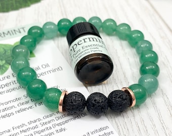 Aventurine Essential Oil Diffuser Bracelet, Handmade Green Beaded Gemstone Aromatherapy Jewelry
