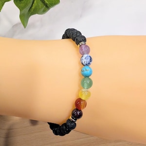 Lava Stone Chakra Bracelet • Lava Stone Meditation Bracelet • Balancing Bracelet for Anxiety and Stress Relief • Beaded Chakra Jewelry
