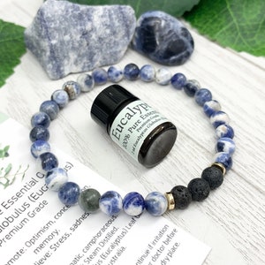 Sodalite Essential Oil Diffuser Bracelet, Handmade Blue Beaded Gemstone Aromatherapy Jewelry