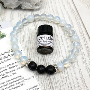 Moonstone Essential Oil Diffuser Bracelet, Handmade Opal Beaded Gemstone Aromatherapy Jewelry