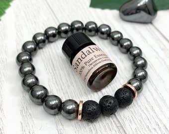 Hematite Anti-Inflammatory Essential Oil Diffuser Bracelet | Gift Set | Beaded Gemstone Jewelry | Healing Crystals | Aromatherapy Jewelry