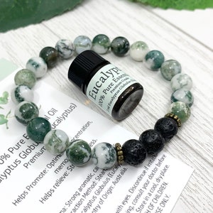Agate Essential Oil Diffuser Bracelet, Handmade Green Beaded Gemstone Aromatherapy Jewelry