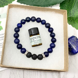 Lapis Lazuli Essential Oil Diffuser Bracelet, Handmade Blue Beaded Gemstone Aromatherapy Jewelry