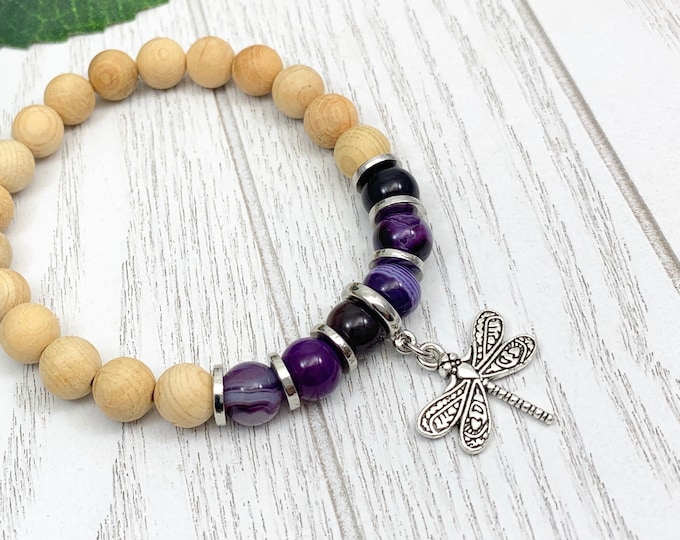 Purple Agate Uplifting Dragonfly Miscarriage Bracelet, Pregnancy Loss & Grief Gift, Sandalwood Miscarriage Jewelry