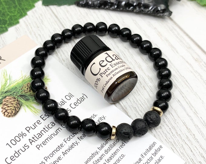 Black Obsidian Oil Diffuser Bracelet, Lava Stone Diffuser, Aromatherapy Jewelry (6mm)