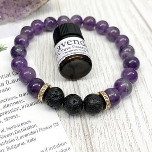 Amethyst Essential Oil Diffuser Bracelet, Handmade Beaded Gemstone Aromatherapy Jewelry
