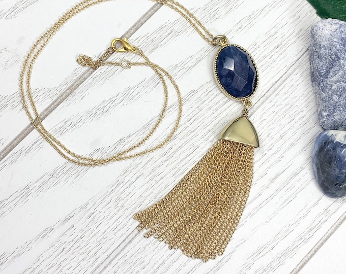 Sodalite Necklace — Dainty Gold Chain & Gemstone Pendant Jewelry