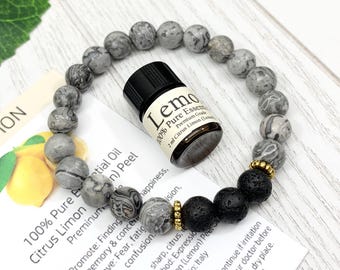 Agate Essential Oil Diffuser Bracelet, Handmade Beaded Gemstone Aromatherapy Jewelry