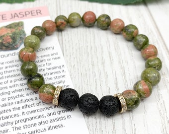 Unakite Jasper Essential Oil Diffuser Bracelet, Handmade Beaded Gemstone Aromatherapy Jewelry