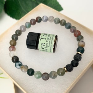 Indian Agate Lava Diffuser Bracelet for Grounding & Balance — Green Gemstone Aromatherapy Jewelry (6mm)