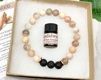 Sunstone Essential Oil Diffuser Bracelet, Handmade Beaded Gemstone Aromatherapy Jewelry