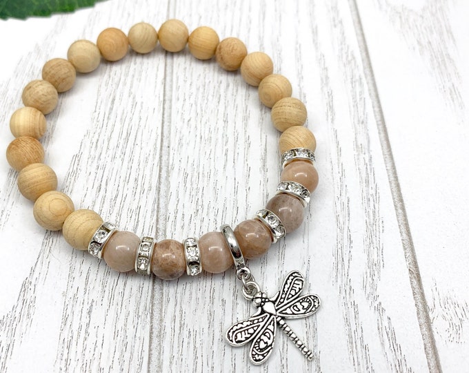 Sunstone Uplifting Dragonfly Miscarriage Bracelet, Pregnancy Loss & Grief Gift, Sandalwood Miscarriage Jewelry