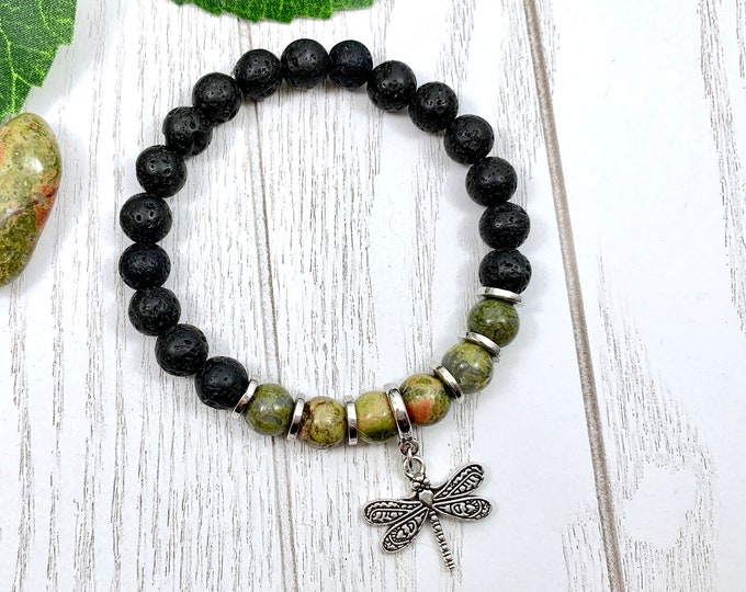 Unakite Uplifting Dragonfly Miscarriage Bracelet, Pregnancy Loss & Grief Gift, Lava Stone Miscarriage Jewelry