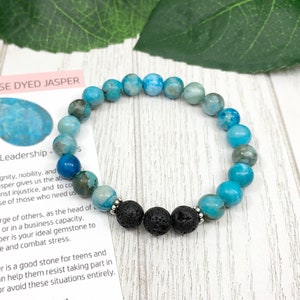 Jasper Essential Oil Diffuser Bracelet, Handmade Blue Beaded Gemstone Aromatherapy Jewelry