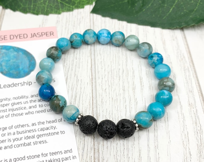 Blue Ripple Jasper Oil Diffuser Bracelet, Lava Stone Diffuser, Aromatherapy Jewelry (8mm)