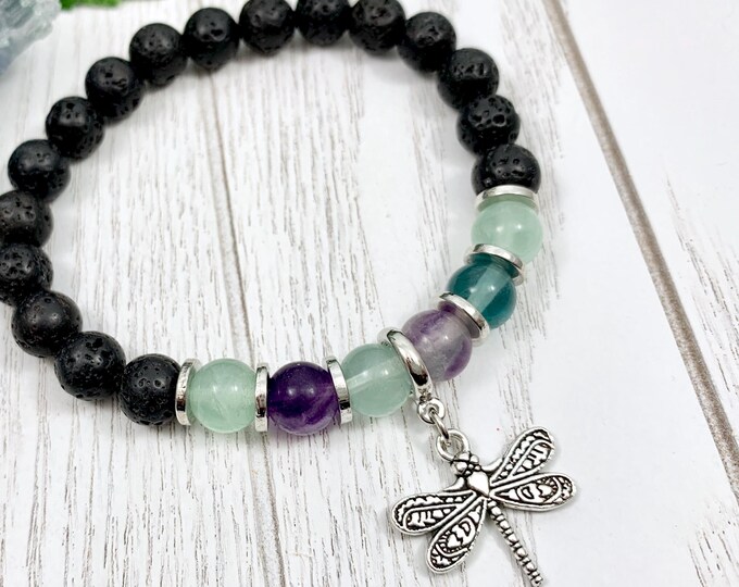 Fluorite Uplifting Dragonfly Miscarriage Bracelet, Pregnancy Loss & Grief Gift, Lava Stone Miscarriage Jewelry