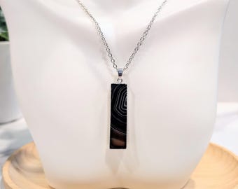 Botswana Agate Bar Pendant Necklace, 18" Silver Modern Gemstone Necklace