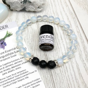 Opal Moonstone Lava Diffuser Bracelet for Intuition & Relaxation — Opal Gemstone Aromatherapy Jewelry (8mm)