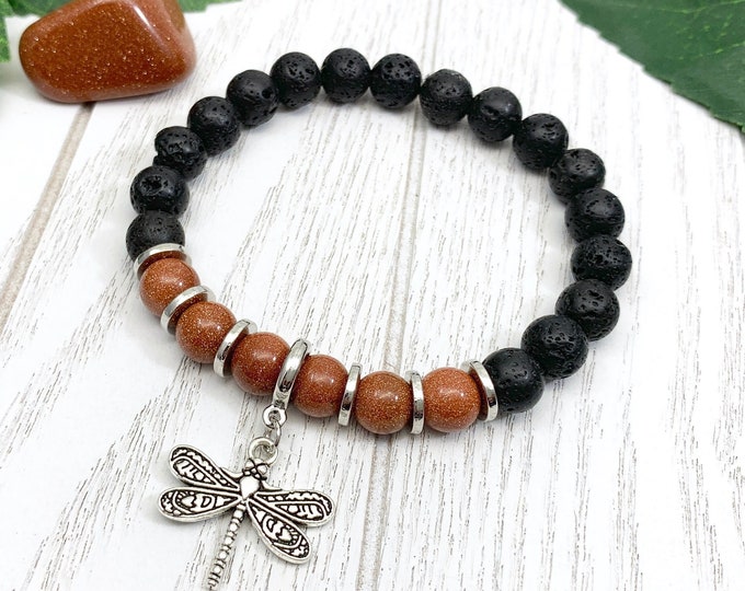 Goldstone Uplifting Dragonfly Miscarriage Bracelet, Pregnancy Loss & Grief Gift, Lava Stone Miscarriage Jewelry