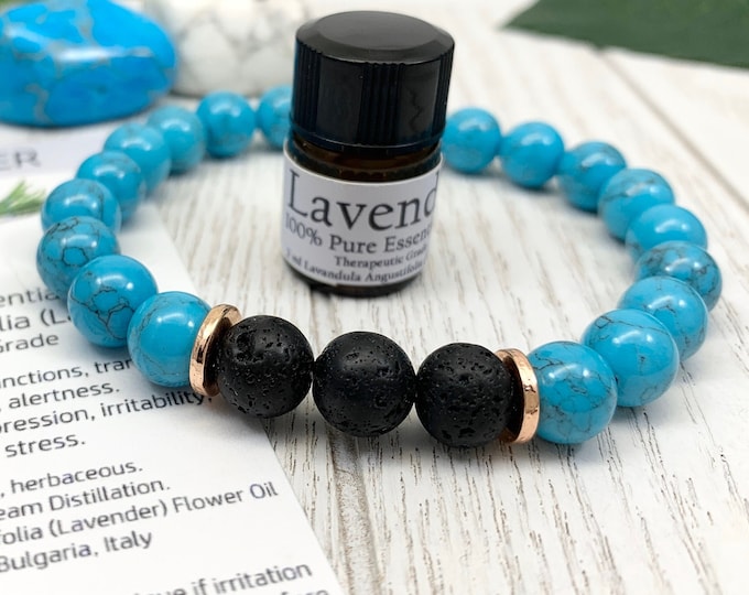 Turquoise Howlite Oil Diffuser Bracelet, Lava Stone Diffuser, Aromatherapy Jewelry (8mm)