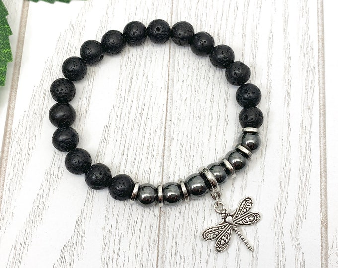 Hematite Uplifting Dragonfly Miscarriage Bracelet, Pregnancy Loss & Grief Gift, Lava Stone Miscarriage Jewelry