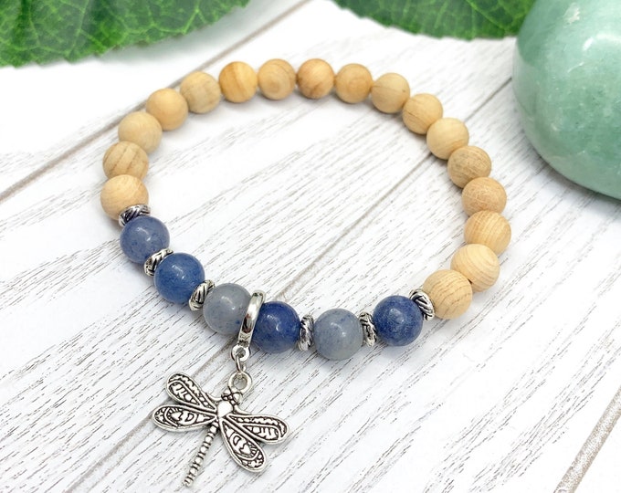 Blue Aventurine Uplifting Dragonfly Miscarriage Bracelet, Pregnancy Loss & Grief Gift, Sandalwood Miscarriage Jewelry