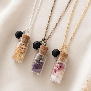 Diffuser Bottle Necklace with Essential Oil, Amethyst Lavender, Rose Quartz or Citrine Aromatherapy Jewelry
