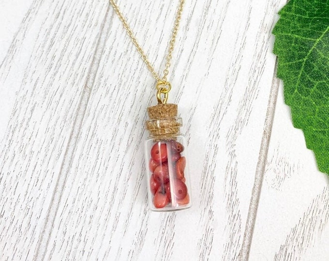 Red Bamboo Coral Bottle Necklace
