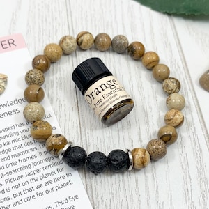 Jasper Essential Oil Diffuser Bracelet, Handmade Beaded Gemstone Aromatherapy Jewelry