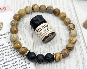 Jasper Essential Oil Diffuser Bracelet, Handmade Beaded Gemstone Aromatherapy Jewelry