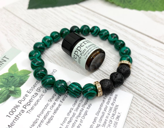 Malachite Diffuser Bracelet • Detox Bracelet for Expression, Intuition and Friendship • Aromatherapy Jewelry • 8mm Oil Diffuser