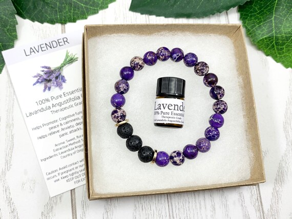 Imperial Jasper Lava Diffuser Bracelet for Stress & Anxiety Relief — Purple Gemstone Aromatherapy Jewelry (8mm)