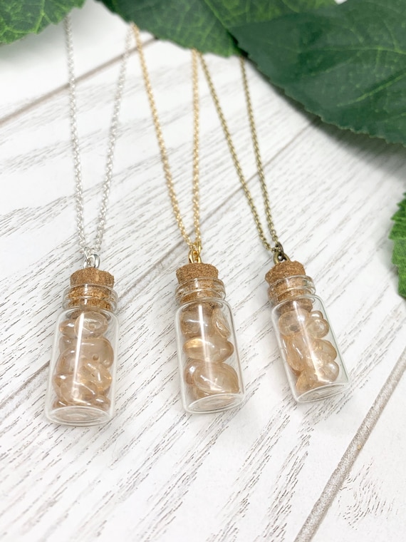 Aura Quartz Bottle Necklace • Dainty Quartz Pendant Necklace • Minimalist Crystal Boho Jewelry • Necklace for Confidence and Creativity