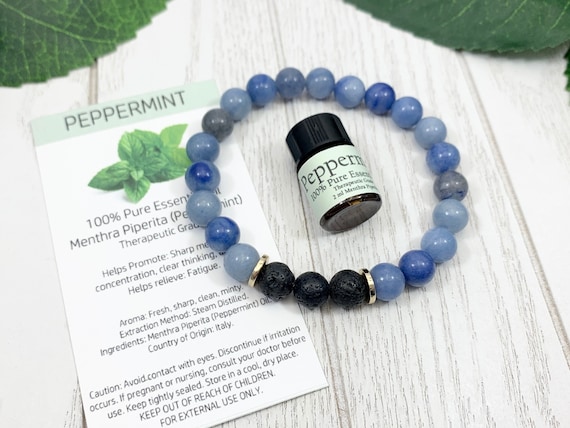 Blue Aventurine Oil Diffuser Bracelet, Lava Stone Diffuser, Aromatherapy Jewelry (8mm)
