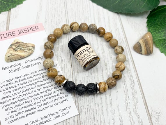 Picture Jasper Lava Diffuser Bracelet — 8mm Aromatherapy Jewelry