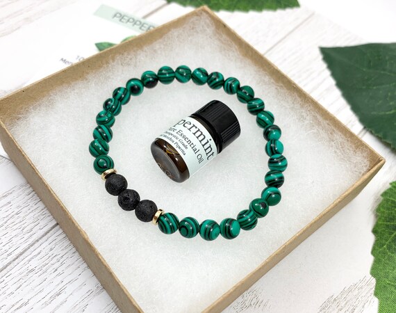Green Malachite Oil Diffuser Bracelet, Lava Stone Diffuser, Aromatherapy Jewelry (6mm)