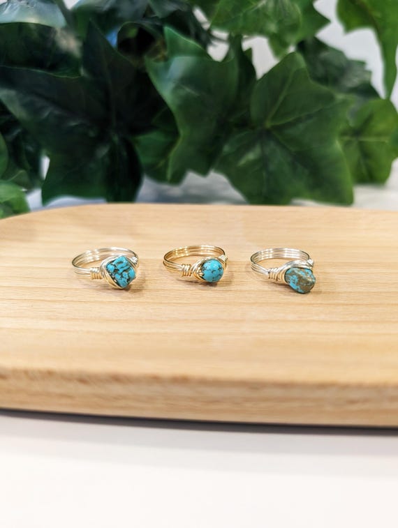 Blue Howlite Wire Wrapped Ring - Turquoise Style Boho Gemstone