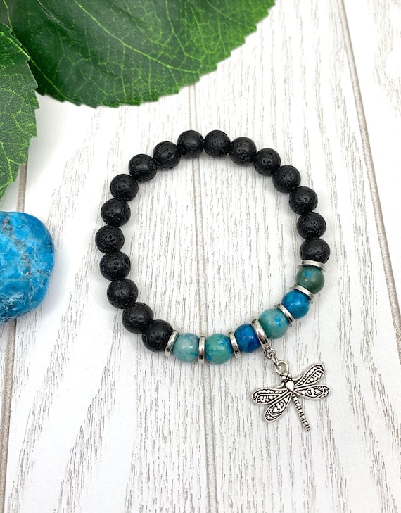 Blue Ripple Jasper Dragonfly Bracelet • Uplifting Grief and Loss Bracelet • Miscarriage Bracelet for Confidence • Blue Jasper Jewelry