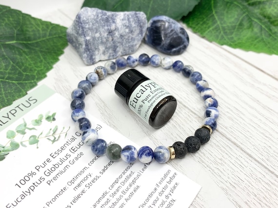 Blue Sodalite Oil Diffuser Bracelet, Lava Stone Diffuser, Aromatherapy Jewelry (6mm)
