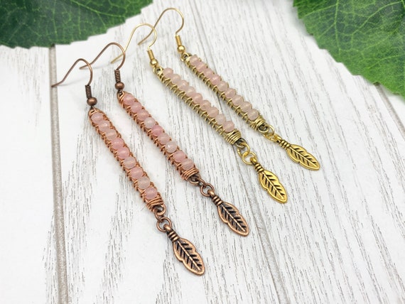 Pink Agate Crystal Boho Wire Wrapped Earrings • Custom Agate Jewelry • Native Gemstone Earrings • Healing Crystal Jewelry