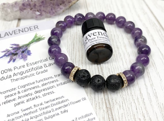 Amethyst Lava Diffuser Bracelet for Stress & Anxiety Relief — Purple Gemstone Aromatherapy Jewelry (8mm)