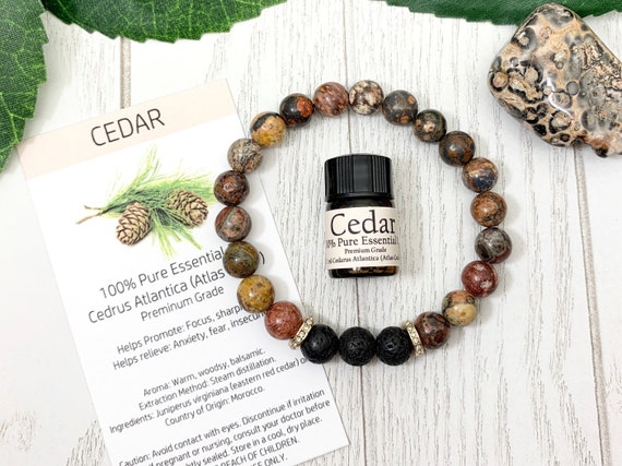 Leopardskin Jasper Lava Diffuser Bracelet - Strength Protection 8mm