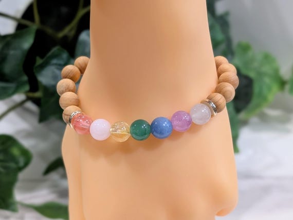 Rainbow Quartz Bracelet - Hematite, Sandalwood or White Howlite - Handmade Gemstone Beaded Bracelet