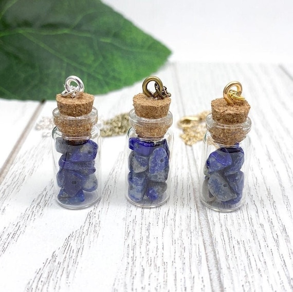 Blue Lapis Lazuli Bottle Necklace • Dainty Lapis Pendant Necklace • Minimalist Crystal Jewelry • Necklace for Wisdom and Integrity
