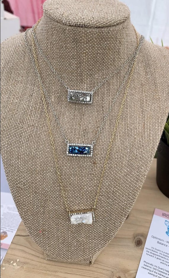 Dainty Aura Quartz Crystal Necklace — Minimalist Gemstone Jewelry