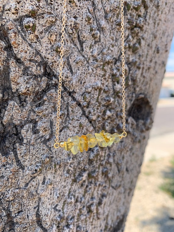 Dainty Gold Citrine Chip Necklace • Citrine Crystal Necklace • Minimalist Yellow Citrine Jewelry