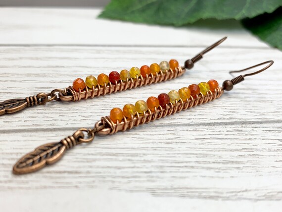 Fire Agate Boho Earrings — Calming Protection Agate Dangle Jewelry