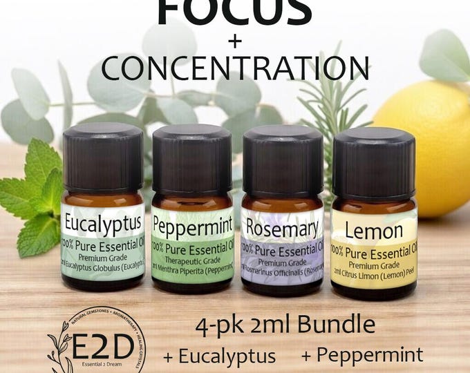 Focus + Concentration Essential Oil Bundle – Set of 4 2ml Bottles for Aromatherapy or Diffuser